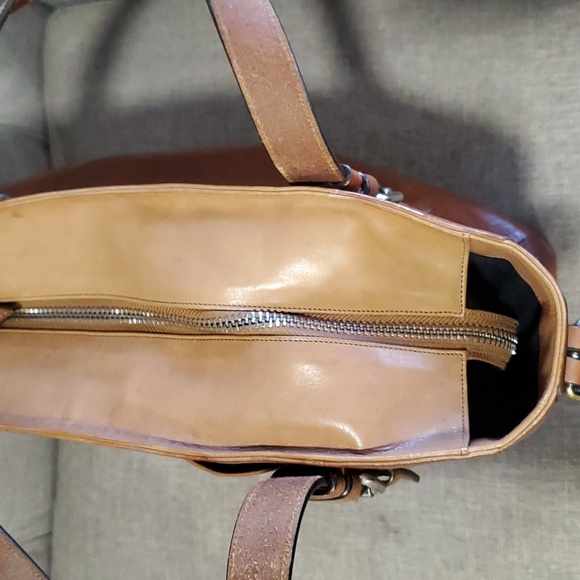 Upcycled Brown and tan Leather handbag - Picture 5 of 17